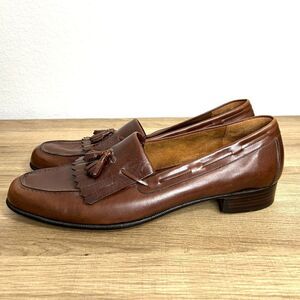 Salvatore Ferragamo Brown Leather Kilt Tassel Loafers 11 B